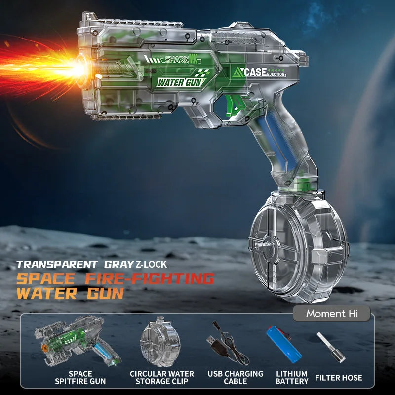Space Electric Water Gun Energy Ring Burst Transformation LED Lights Large Capacity Full Auto Continuous Fire Squirt Gun Toy