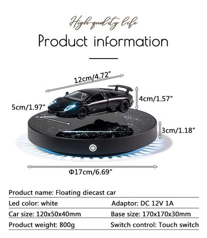 Experience the Magic of Magnetic Levitation with Our 1:36 Scale Diecast Car Model – Stunning Floating Display Base with LED Lights and 360° Rotation for an Unforgettable Desk Decor!