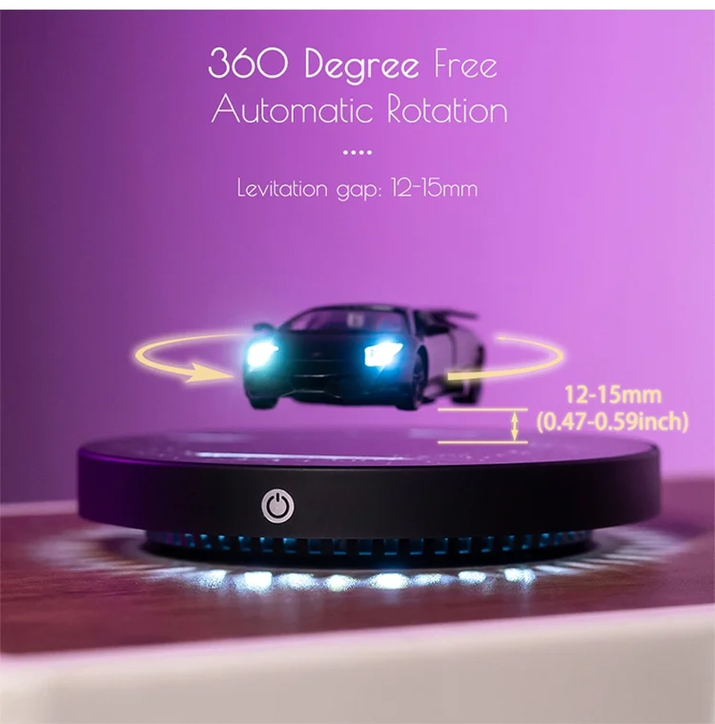 Experience the Magic of Magnetic Levitation with Our 1:36 Scale Diecast Car Model – Stunning Floating Display Base with LED Lights and 360° Rotation for an Unforgettable Desk Decor!