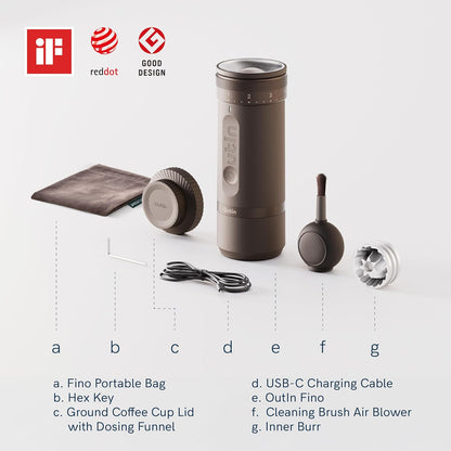 Fino Portable Electric Coffee Grinder,Adjustable Coffee Bean Grinder with 28 Precise Grind Setting,One-Button Burr Coffee Grinder with Fast‑Charge Battery, Auto‑Stop & Clog‑Protection