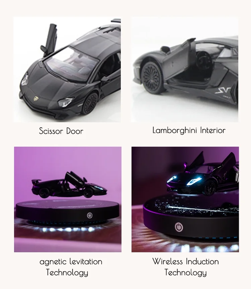 Experience the Magic of Magnetic Levitation with Our 1:36 Scale Diecast Car Model – Stunning Floating Display Base with LED Lights and 360° Rotation for an Unforgettable Desk Decor!