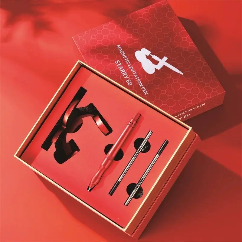 New Red/Black Magnetic Levitation Aluminum Alloy Self Supporting Signature Pen Can Stand up Daily Convenient Office Pen Gift Box