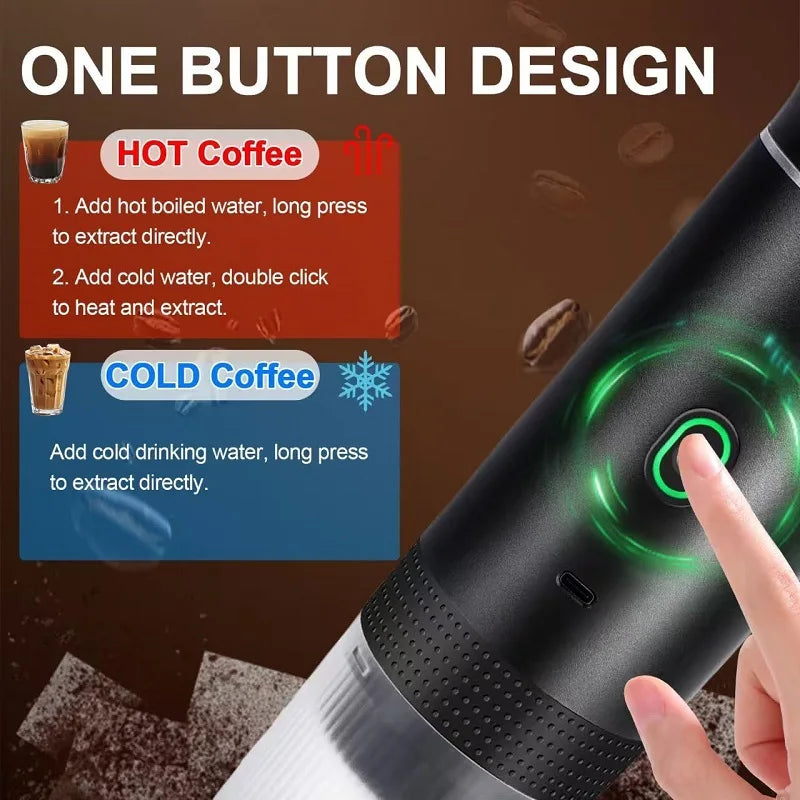Portable Coffee Machine Wireless Electric Capsule Powder Travel Coffee Maker 3-In-1 Espresso Coffee Maker for Car & Home Camping
