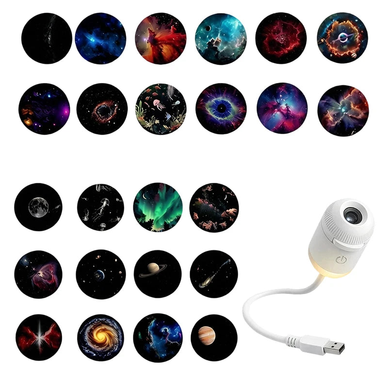 2 in 1 Usb Mini Galaxy Star Projector Night Light with Film Starry Sky Ambient Light for Car Home Decoration for Adults and Kids