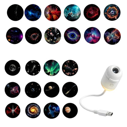 2 in 1 Usb Mini Galaxy Star Projector Night Light with Film Starry Sky Ambient Light for Car Home Decoration for Adults and Kids