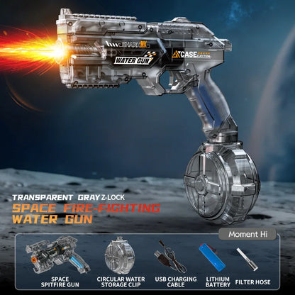 Space Electric Water Gun Energy Ring Burst Transformation LED Lights Large Capacity Full Auto Continuous Fire Squirt Gun Toy