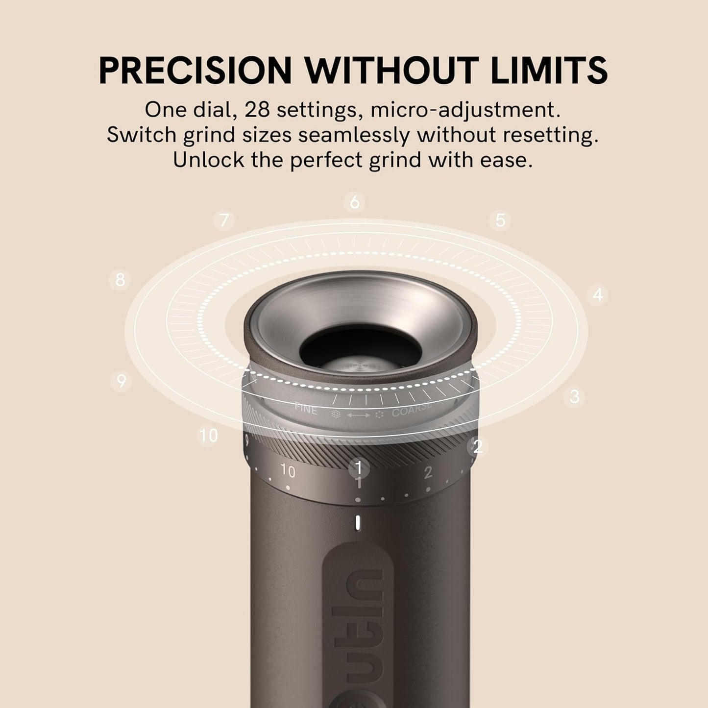Fino Portable Electric Coffee Grinder,Adjustable Coffee Bean Grinder with 28 Precise Grind Setting,One-Button Burr Coffee Grinder with Fast‑Charge Battery, Auto‑Stop & Clog‑Protection