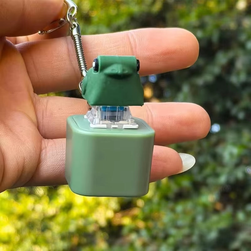 Croaking Frog Fidget Pendant Keychain with Colorful Lights Rechargeable Stress Reliever Anxiety Sensory Funny Sound Button Charm